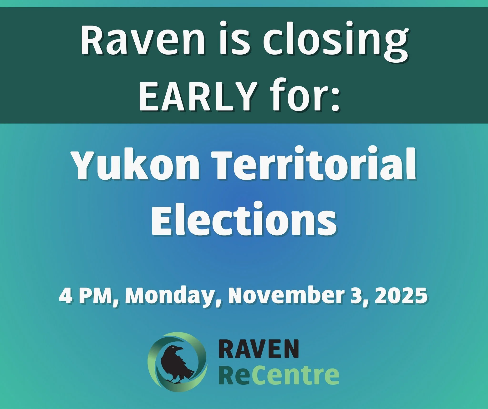 Our employees are casting their votes for the Yukon Territorial Election Day today!

In line with this, we'll be closing our door an hour early to give everyone time to cast their votes.

Apologies for the inconvenience, we appreciate everyone for th