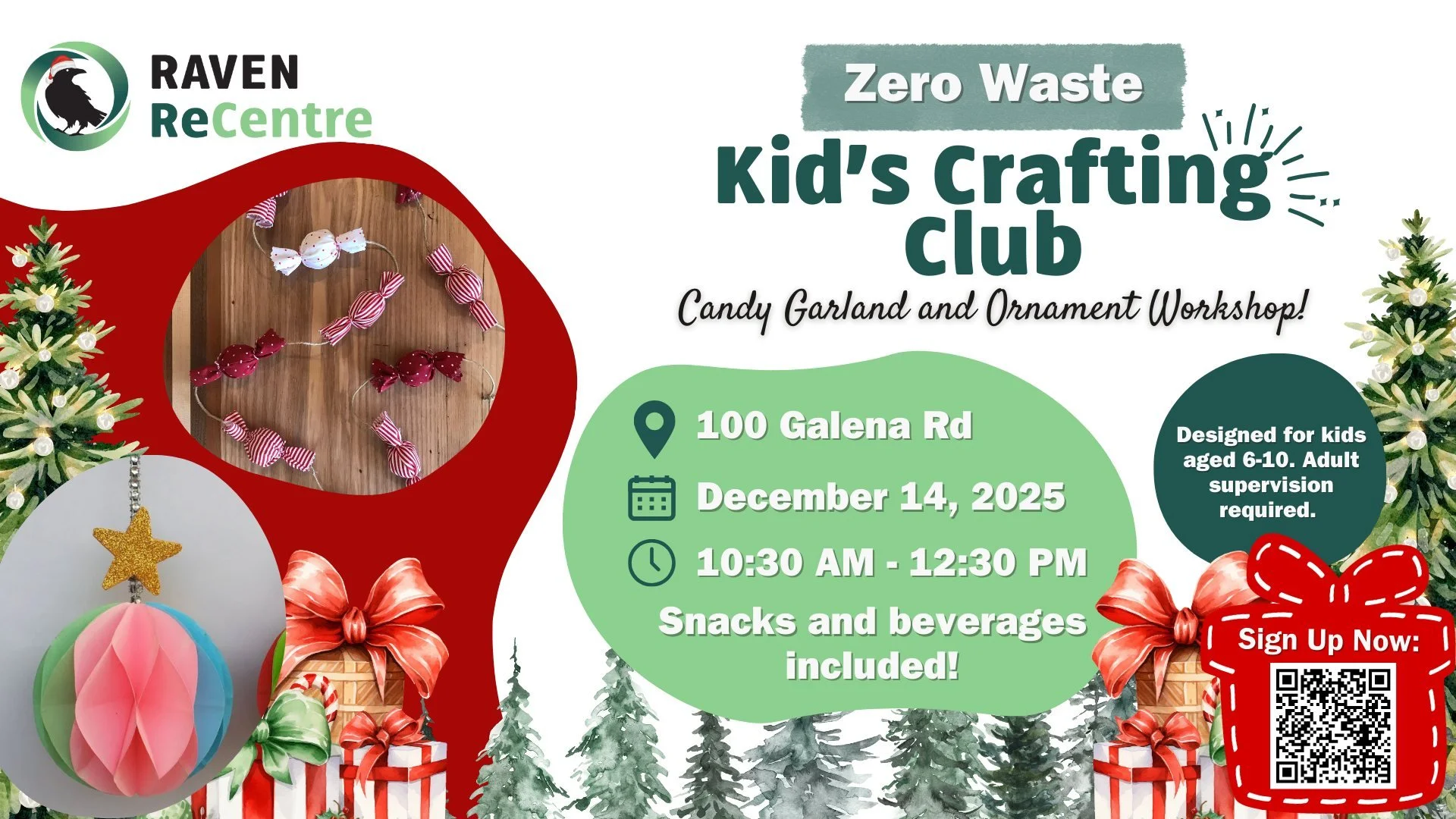 Come and join our monthly Zero Waste Kid's Crafting Club workshop! 

Just in time for the holiday season, we will be making Candy Garlands from reused textiles and Christmas Ball ornaments from recycled and reused paper 😊.

Tickets are by-donation o