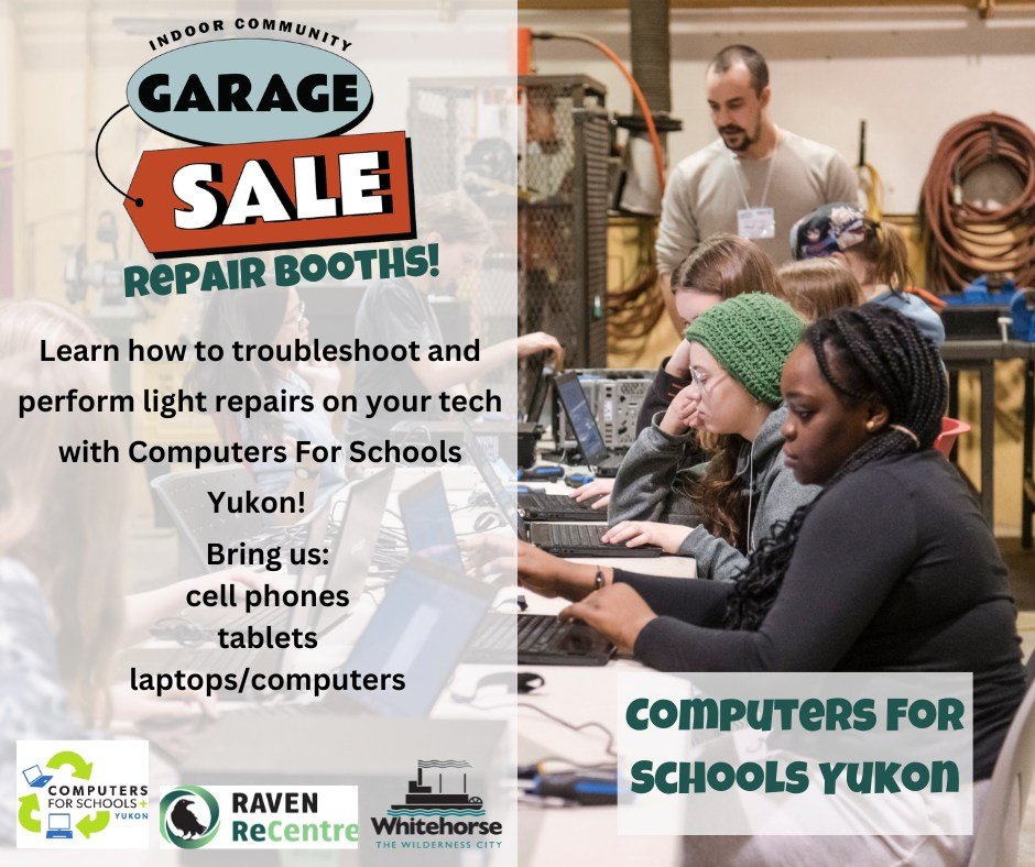 ✨𝗖𝗼𝗺𝗺𝘂𝗻𝗶𝘁𝘆 𝗚𝗮𝗿𝗮𝗴𝗲 𝗦𝗮𝗹𝗲: 𝗠𝗮𝘆 𝟵, 𝟮𝟬𝟮𝟲, 𝟭𝟭:𝟬𝟬 𝗮𝗺 - 𝟯:𝟯𝟬 𝗽𝗺, 𝗮𝘁 𝘁𝗵𝗲 𝗖𝗮𝗻𝗮𝗱𝗮 𝗚𝗮𝗺𝗲𝘀 𝗖𝗲𝗻𝘁𝗿𝗲✨

We are Computers For Schools Yukon! We receive various tech donations from the Government or individuals