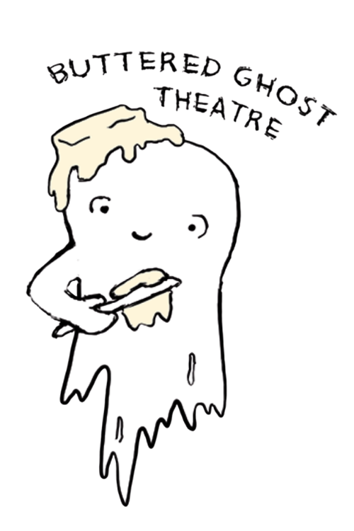 Buttered Ghost Theatre logo of a ghost smearing butter on itself