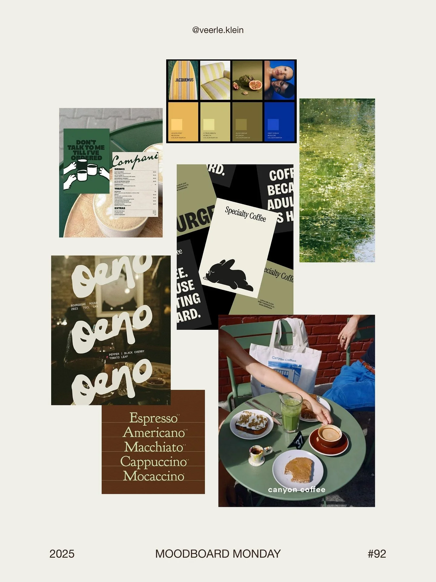 Moodboard Monday 🫧

Coffee shops with a natural vibe, unique lettering and a dash of deep blue ☕️💙🌿

All pictures from Pinterest, makers are credited when found.

Credits:
@studio_krista
@sweetfolkstudio
@canyoncoffee
@brandlic.studio
@frenchbread