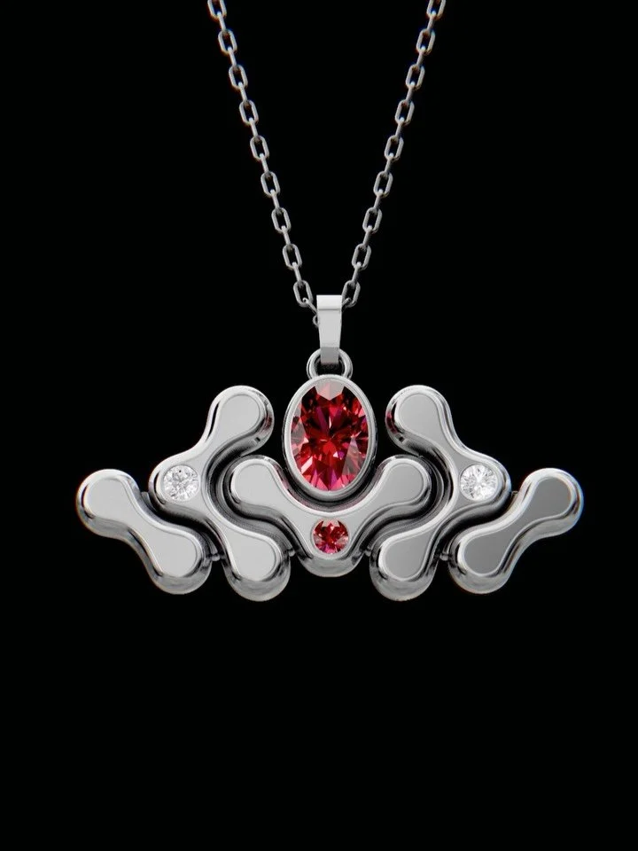 Hard Curves 

Pendant 

Silver 
Ruby
Moissanite 

#silverjewellery #jewellerydesign