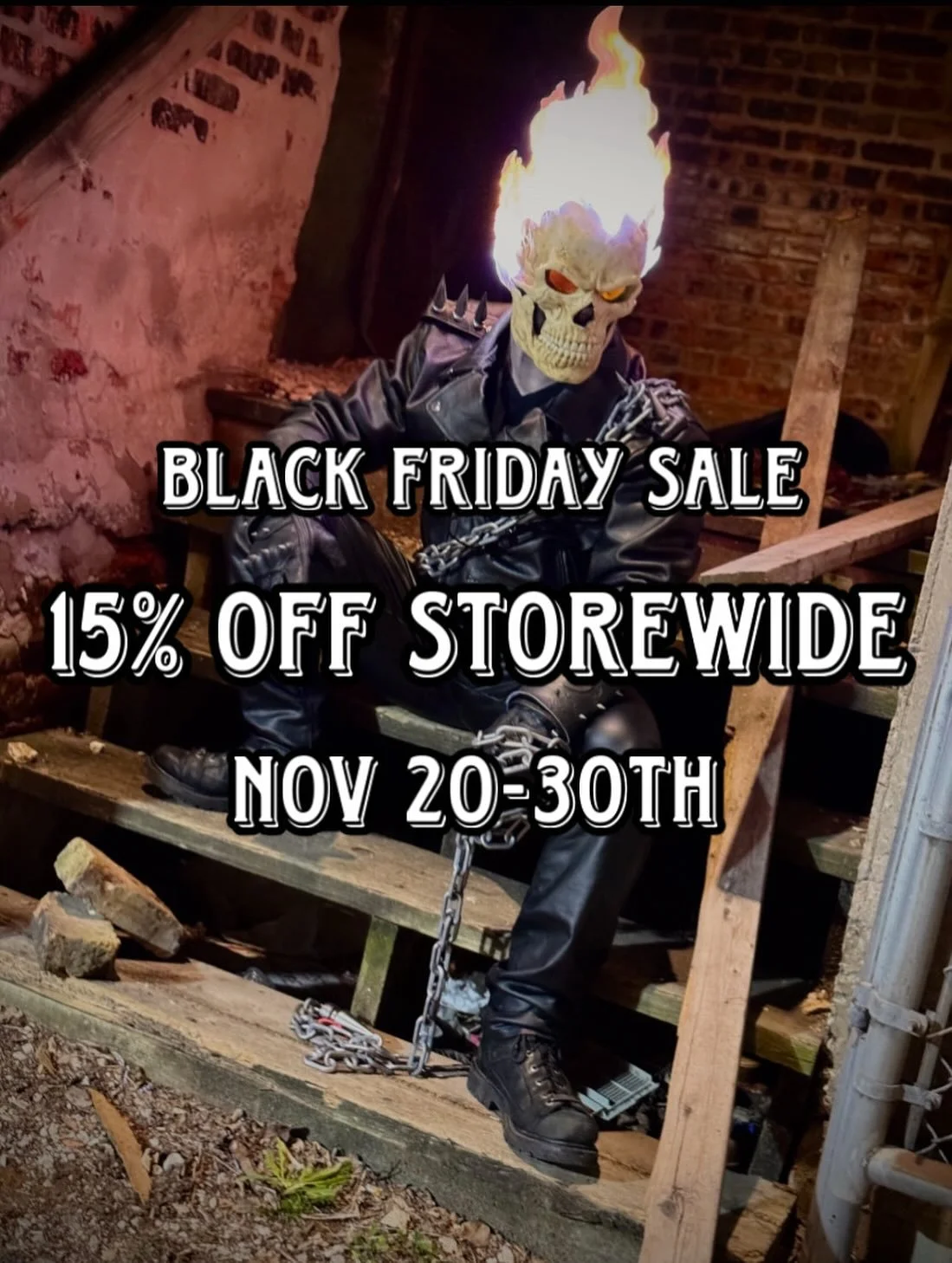 EDIT: Our sales started EARLY - grab some discounted props from our website and etsy NOW! 

We&rsquo;ll be having our Black Friday sale from November 18th-30th! Get 15% off on our website (code BF15 at checkout) and 20% off on etsy (applied automatic