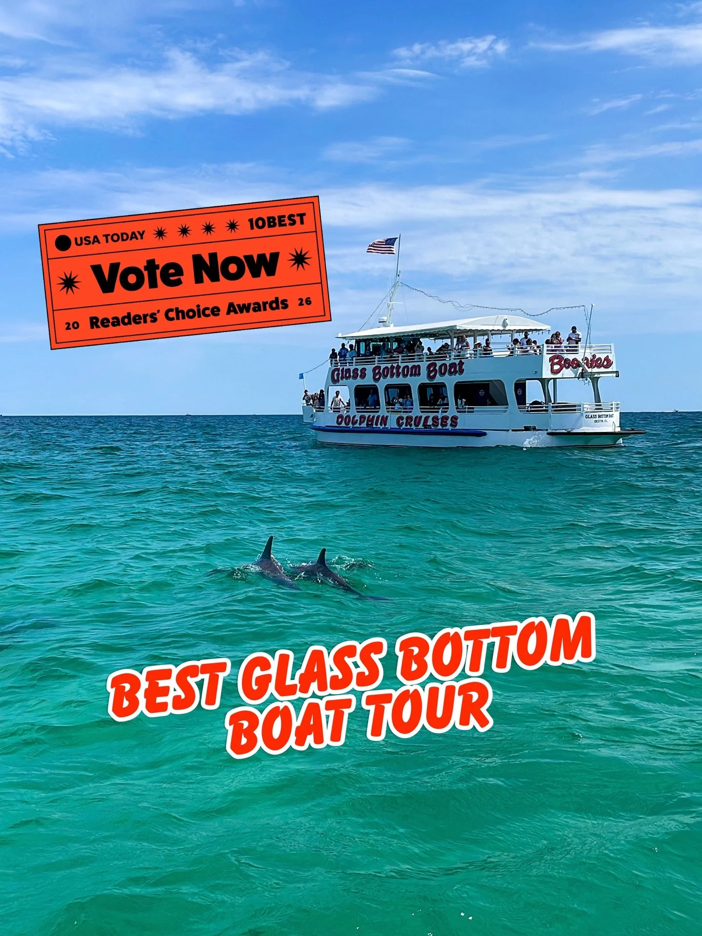 🗣️📣❗️ BIG NEWS

🏆🚢🐬 @Boogies_Watersports is in the running for the Best Glass Bottom Boat Tour by @10Best

⚡⚡⚡ Now it&rsquo;s go time!

🗳️ Voting starts April 27
📅 Ends May 25

😎🤙🏻🌊 Vote every day &mdash; let&rsquo;s make some noise, y&rsq