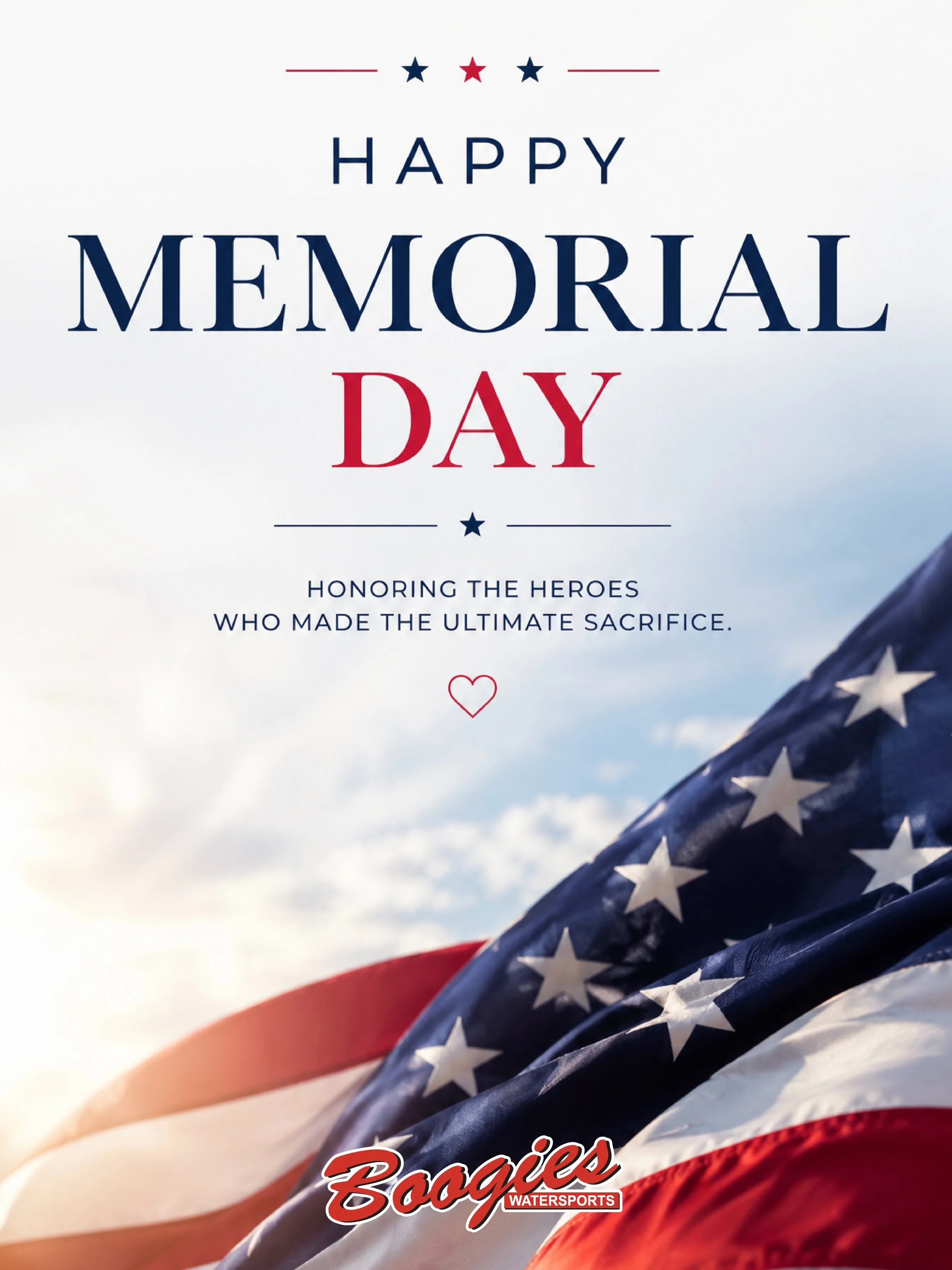 🇺🇸✨🌊 Happy Memorial Day from all of us at Boogies

❤️🤍💙 Today, we celebrate freedom, family, time together, and most importantly, honor the brave men and women who made sacrifices for this country along with the families who stood beside them ev