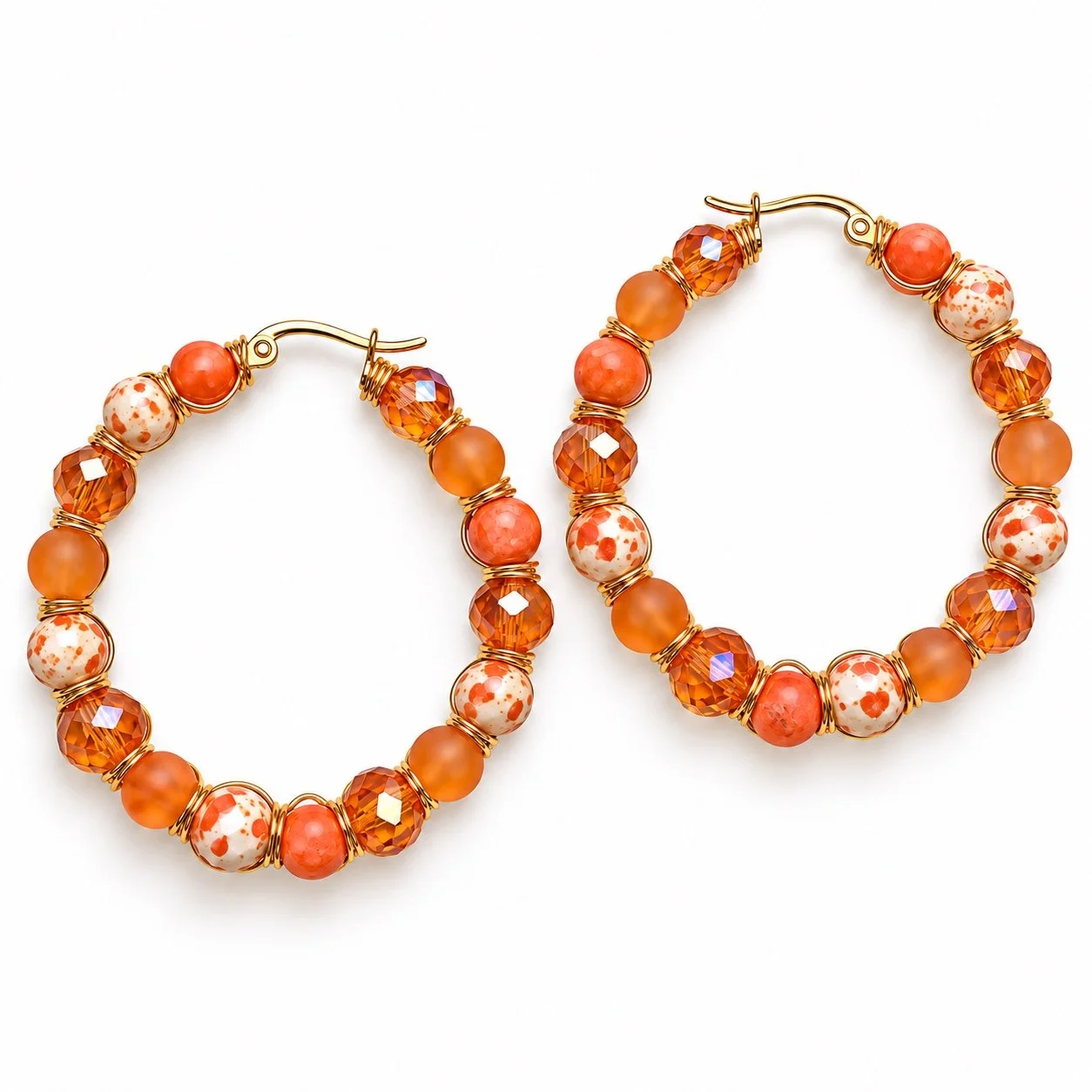 Orange Gemstone Wire-Wrapped Hoop Earrings