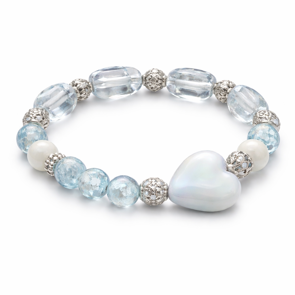 Light Blue Heart Beaded Bracelet