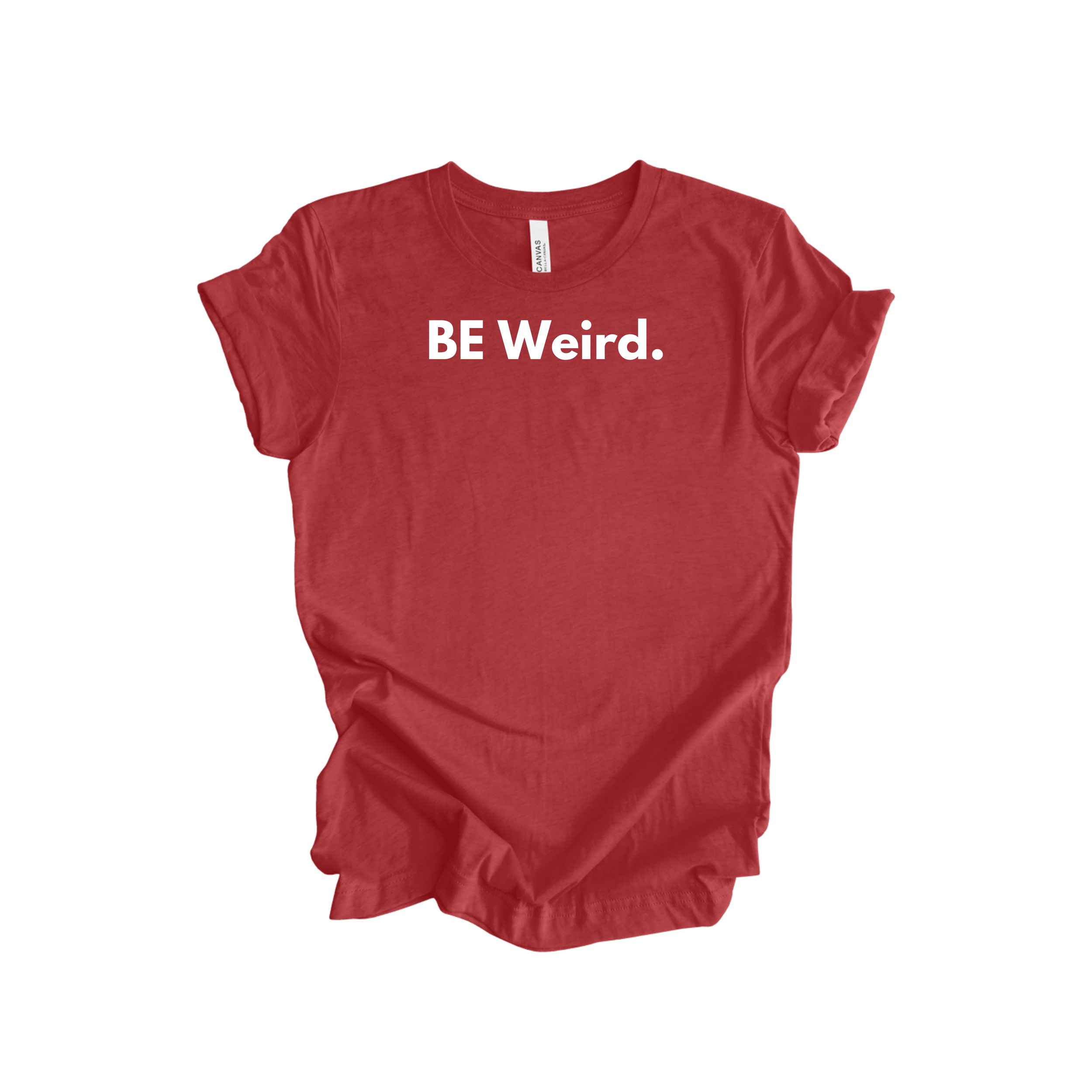 Be Weird Tee Red_white Text.png