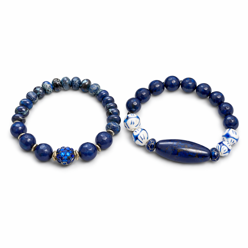 Royal Blue Beaded Bracelet Set