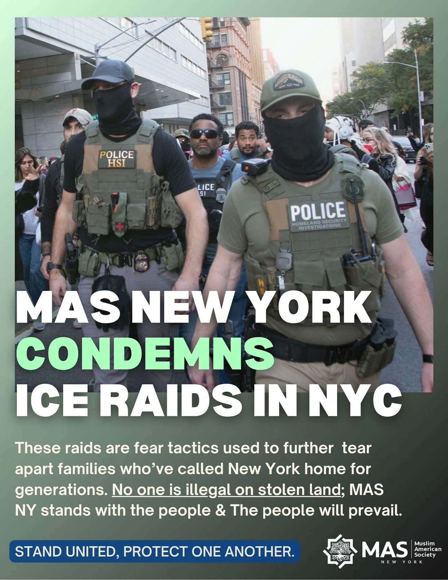 In moments like these, our message is clear: community over fear. ICE raids are part of a long history of criminalizing immigrants and tearing families apart, but New York’s strength has always come from its people, not its policies. MAS New Yo