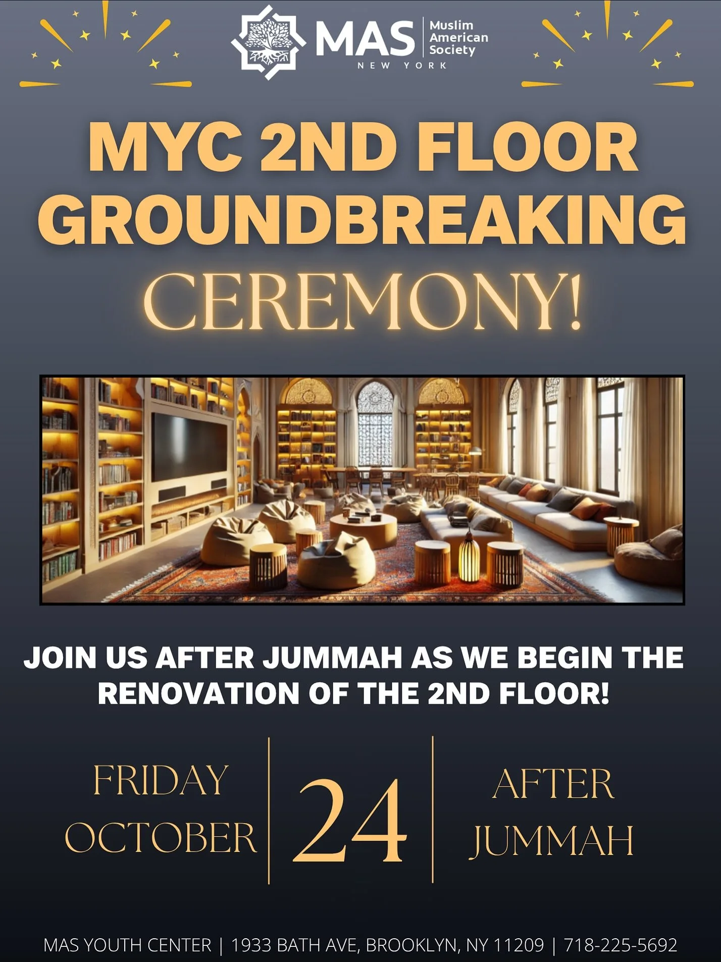 π§ BIG NEWS from MAS Youth Center! π§
Our 2nd Floor Renovation Project is officially underway! π Join us this Friday after Jummah for a special Groundbreaking Ceremony as we kick off the transformation of our youth space — expanding the loung