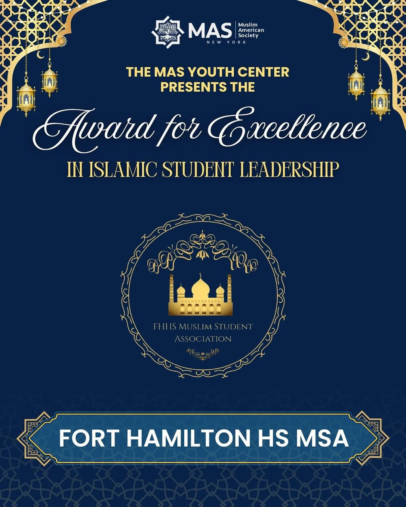 We are so excited to announce our MAS Youth Center
Annual Fundraiser Awardee π
β¨Congratulations @fhhs_msa for your Excellence in Islamic Student Leadership! We are honored to recognize your outstanding and impactful contributions. Thank you for all