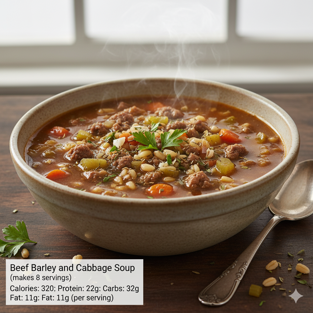 Beef Barley and Cabbage Soup