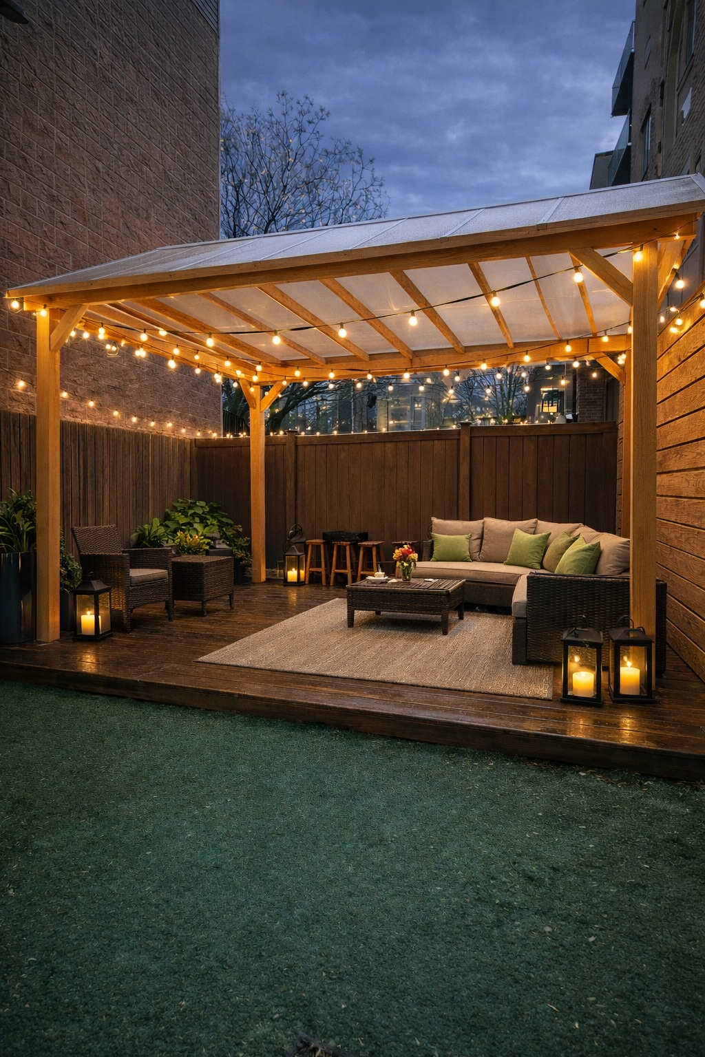 Backyard deck and outdoor gathering space at The Brooklyn Wellness Club