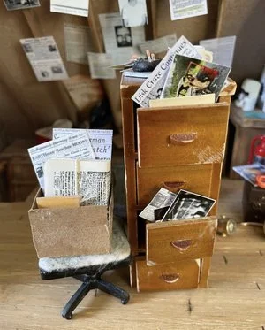 Crack the Case, Miniature Conspiracy Theorist File Cabinet remote workshop 