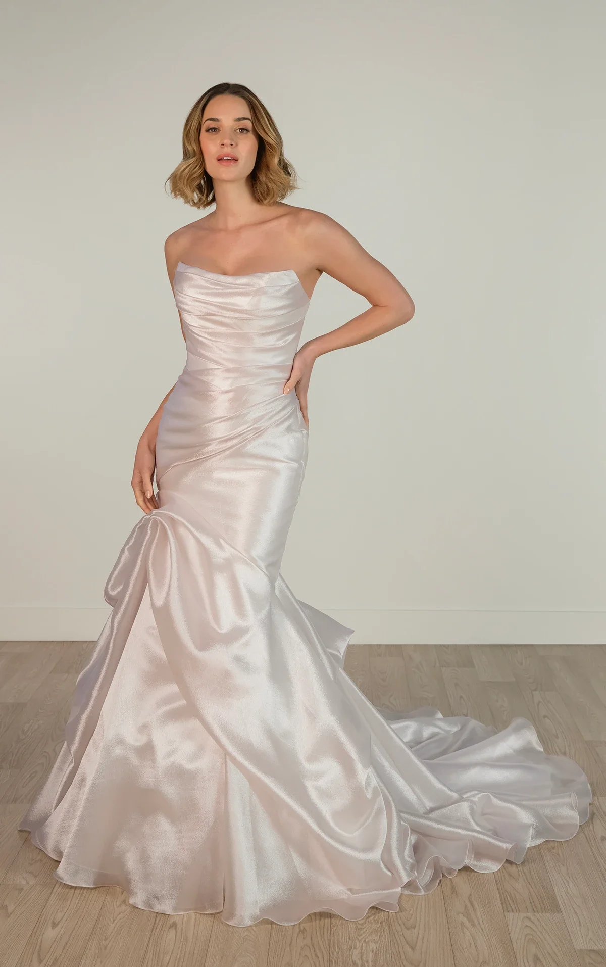 Fit-and-flare wedding dress with elegant ruching