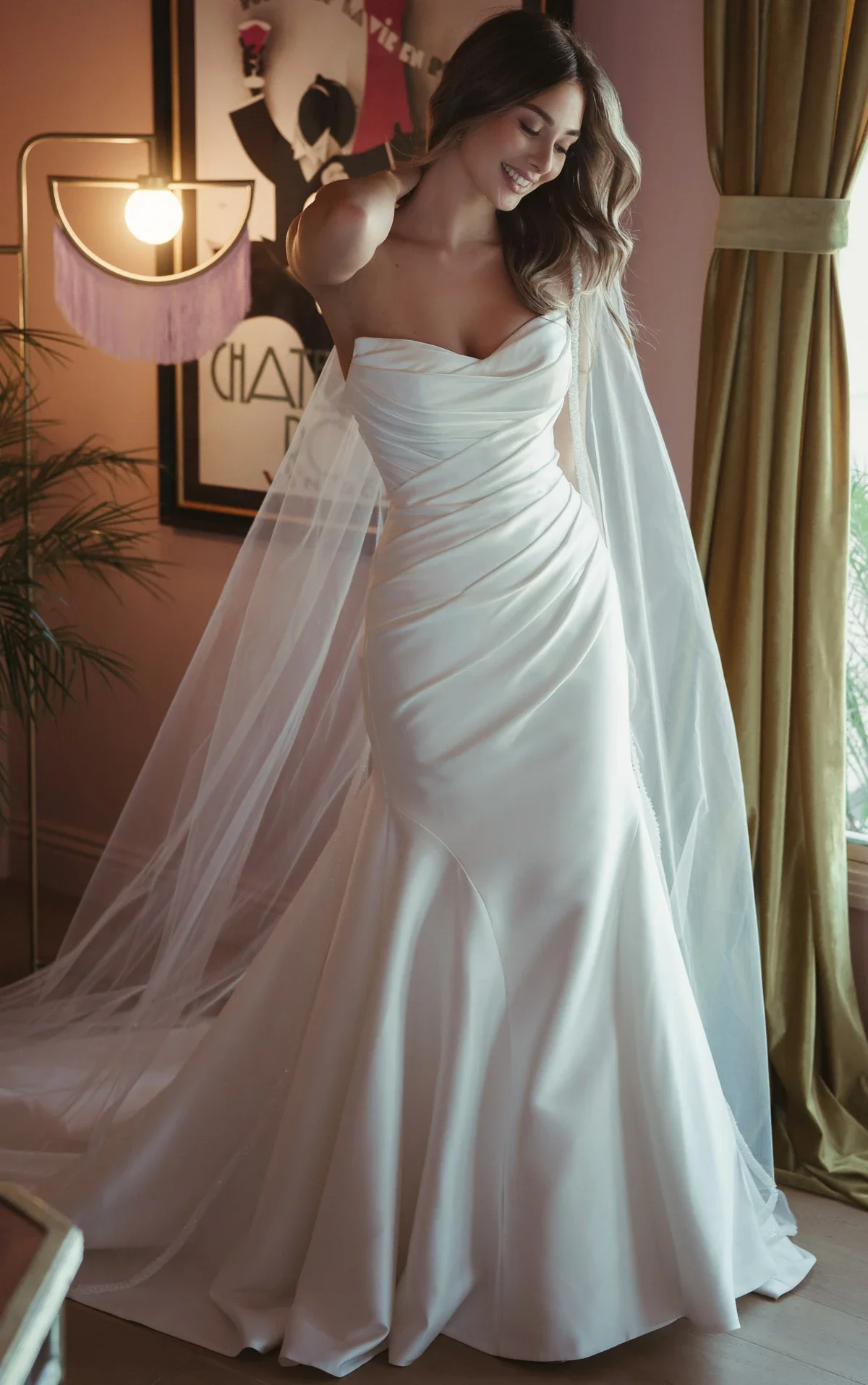 Stella York SY8346 - Fit-and-flare wedding dress with luminous Mikado and asymmetrical ruching