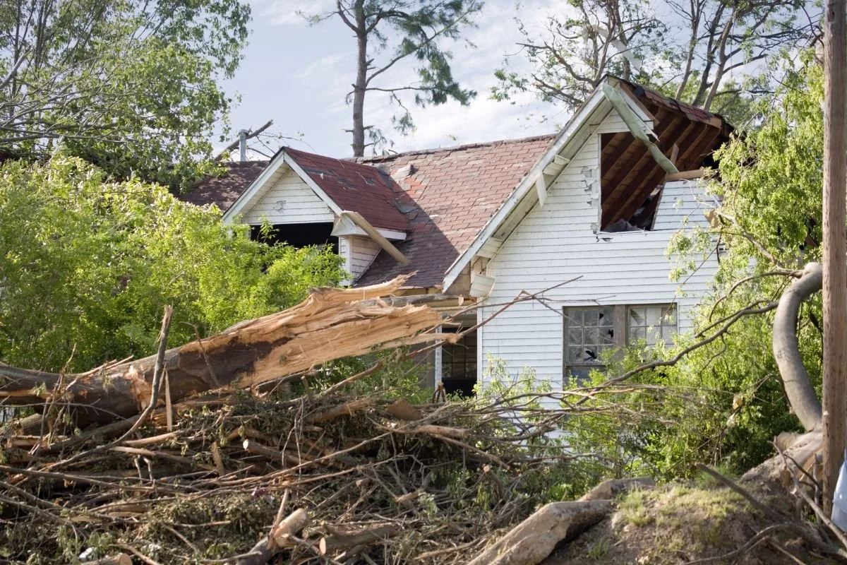 Scene of a house torn apart from a natural disaster