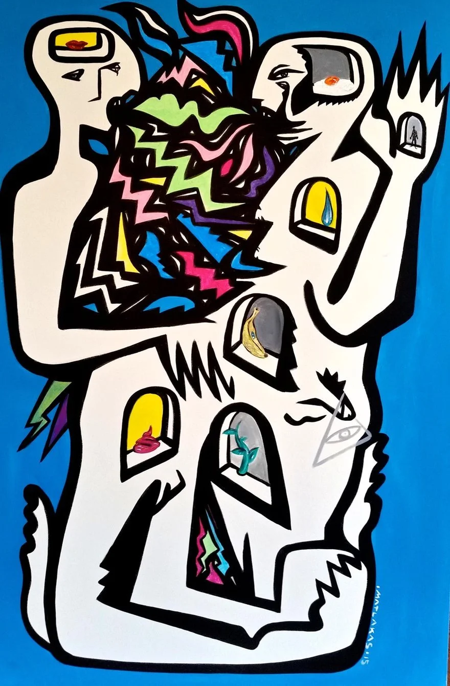 MATLAKAS, A Conversation, 100cm x 165cm, (Acrylic on Canvas). Click to Enquire about this piece