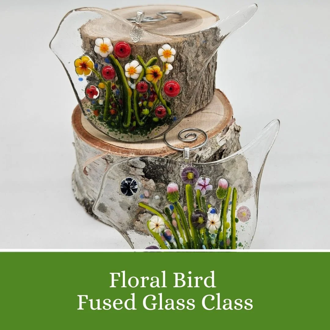 Fused Glass Floral Bird Suncatcher