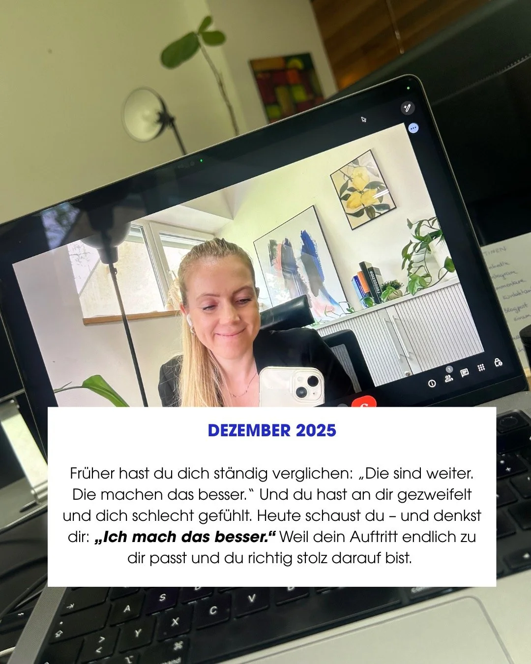 „Seit mein Auftritt wirklich zu mir passt,
werd ich automatisch weiterempfohlen.“
Diesen Satz hat mir vor Kurzem eine Kundin gesagt.
Und er bringt auf den Punkt,
was passiert, wenn dein Branding dich wirklich zeigt.
Nicht perfekter.
Son