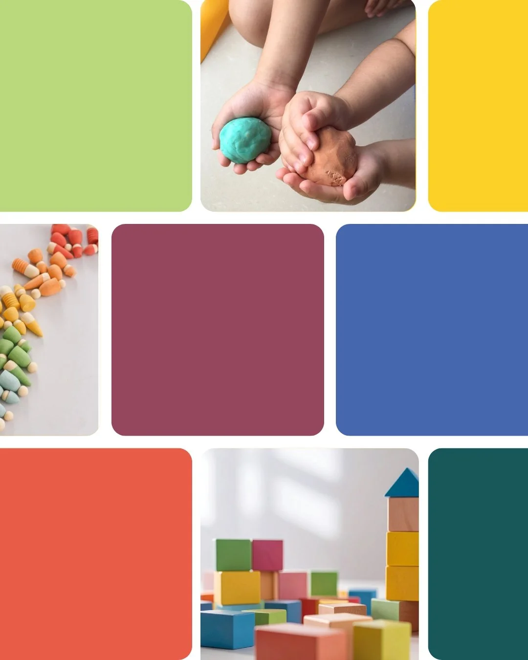 Farbwelt für eine ergotherapeutische Praxis für Kinder in Oberösterreich. Die Farbpalette verbindet freundliche, warme Töne mit klarer Struktur und unterstützt einen kindgerechten, professionellen Praxisauftritt.