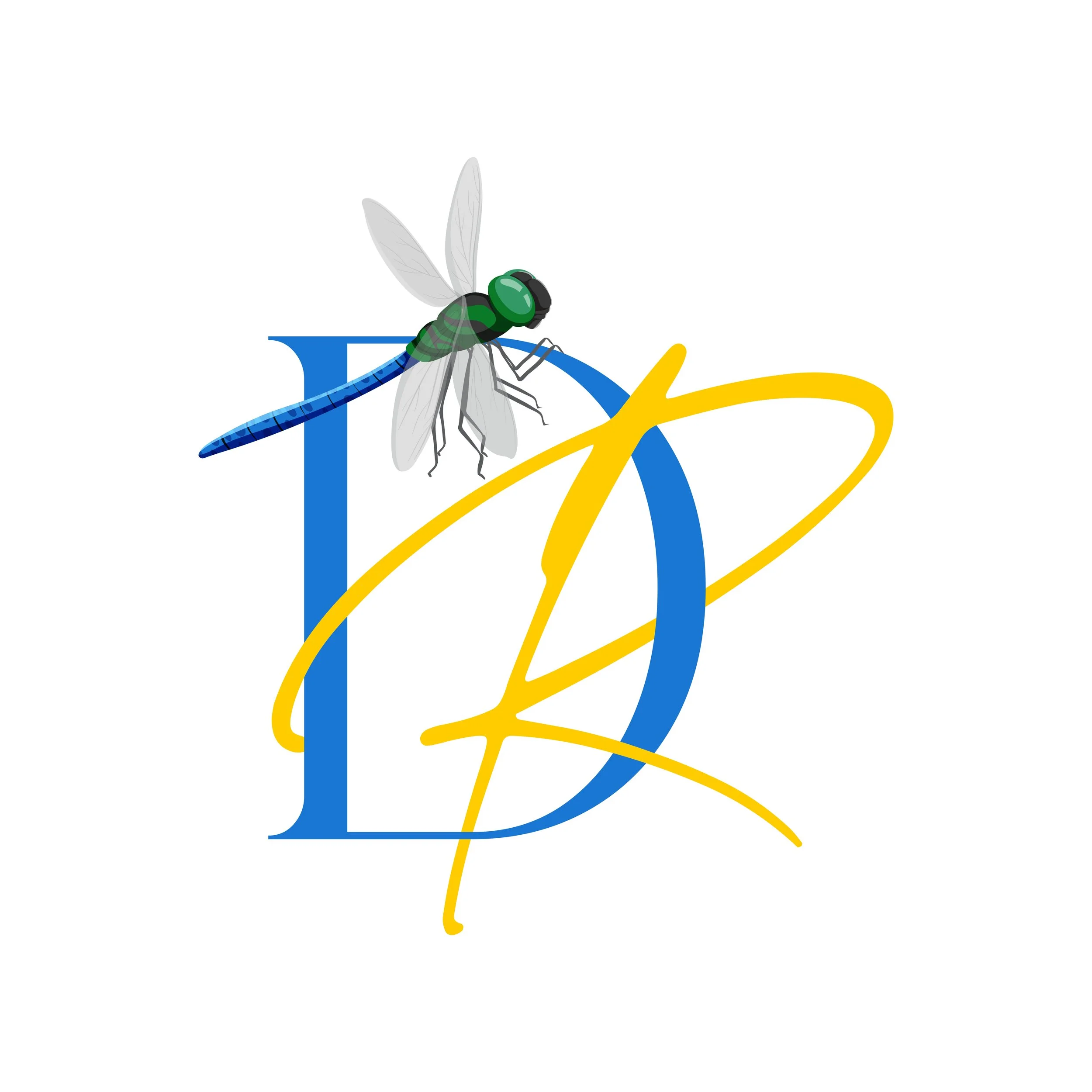 An illustration of the LinkedIn logo with a dragonfly perched on the letter 'D'.
