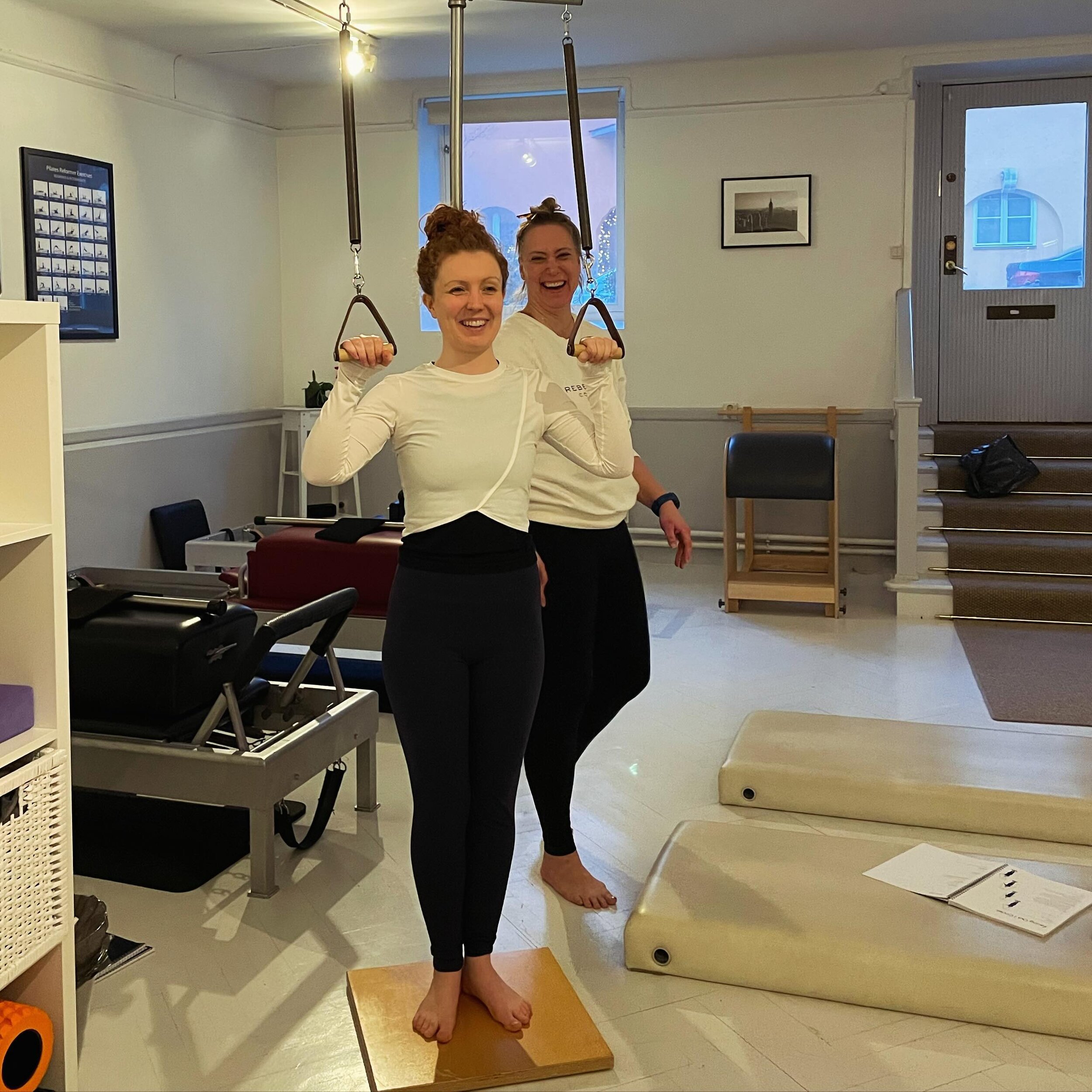 Laughter can definitely be part of our work together at @therebelpilatescollective !! These students were practicing #pedipole and talking about the feedback they got back from this apparatus and sharing experiences. We spoke about why this apparatus