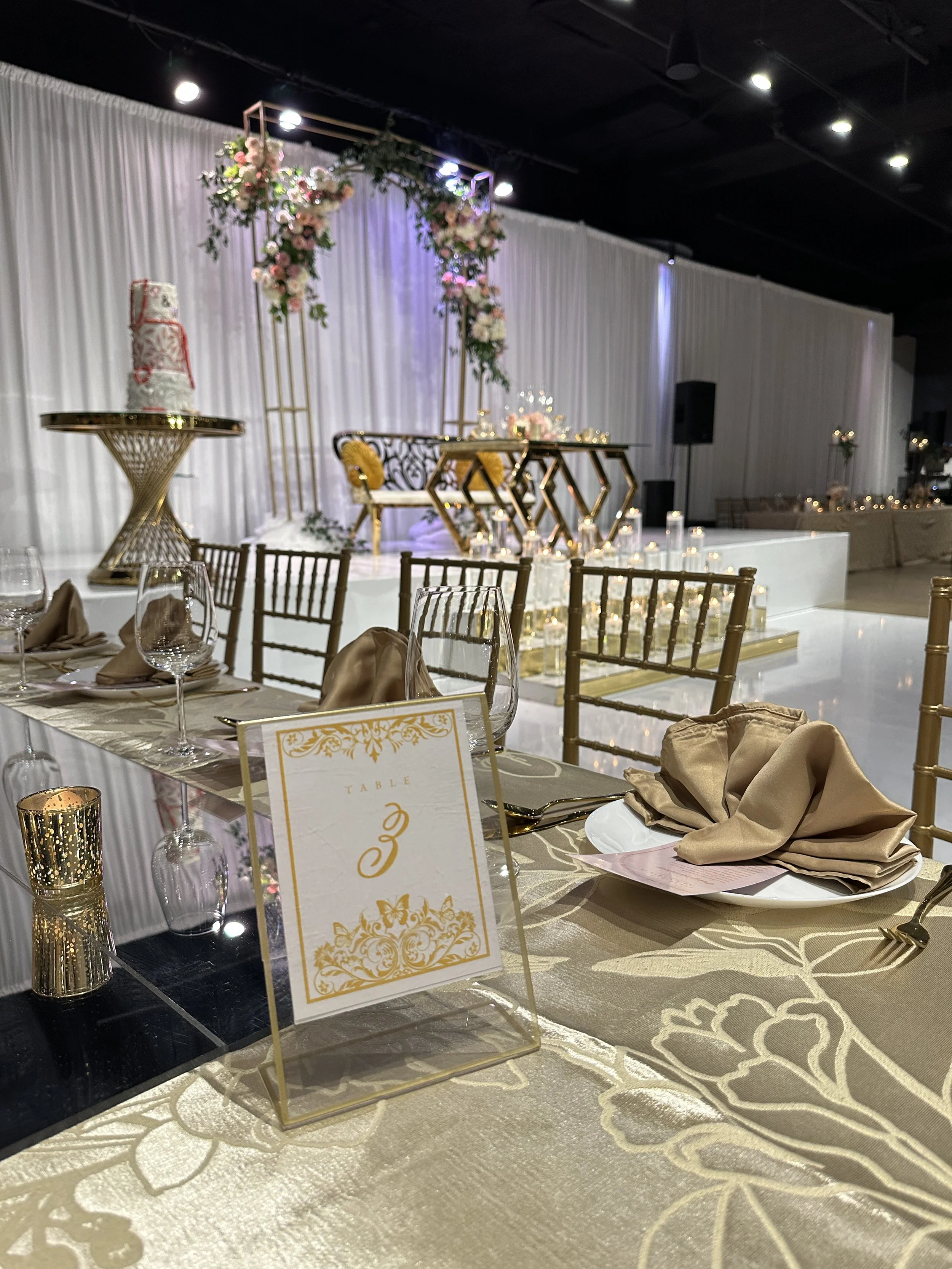 Wedding Cultural Theme Stage Seating Bride Groom White Gold Theme.JPG