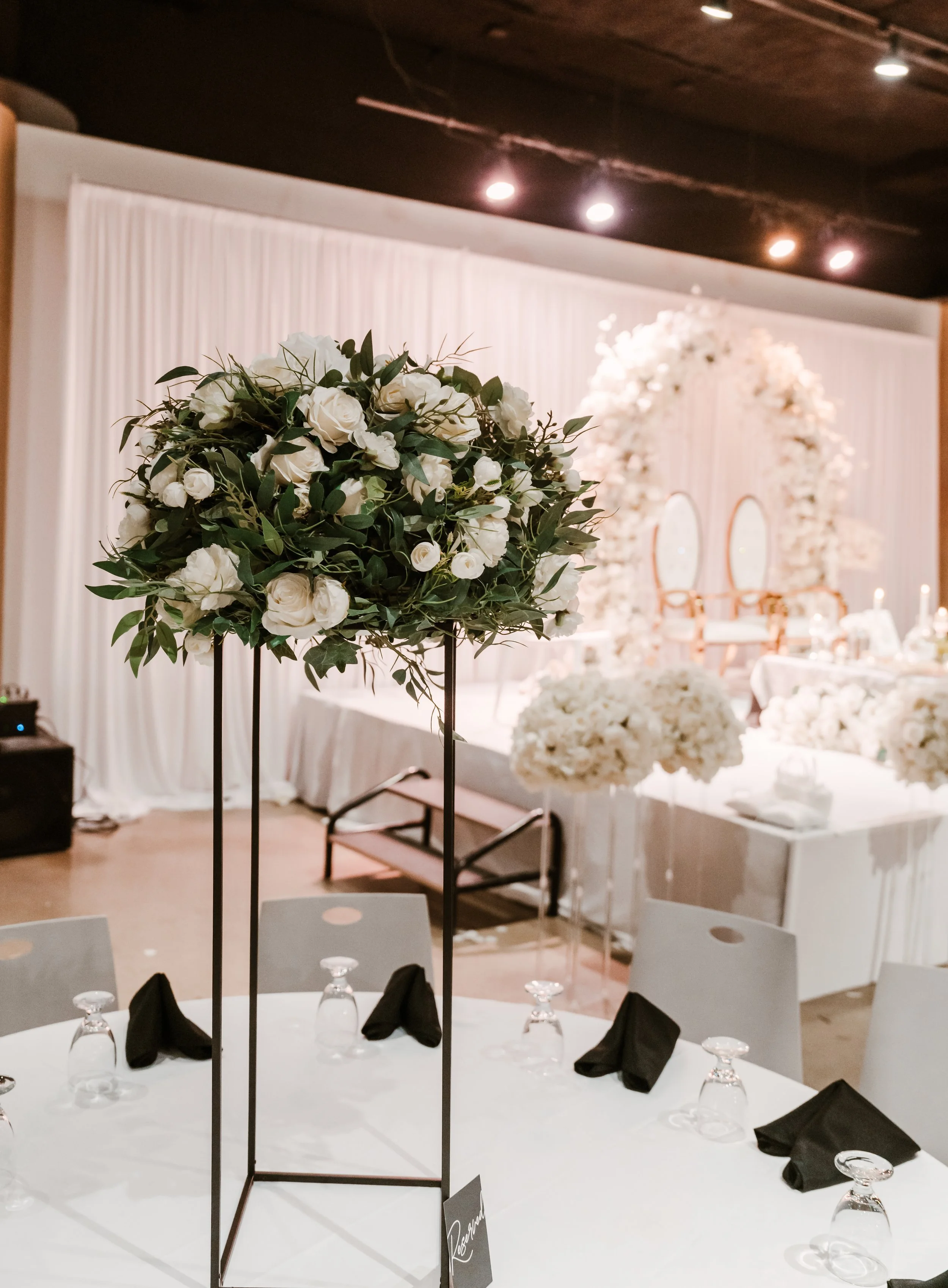 White Wedding White Rose Greenery Centerpiece Table Wedding Party Table Background.jpg