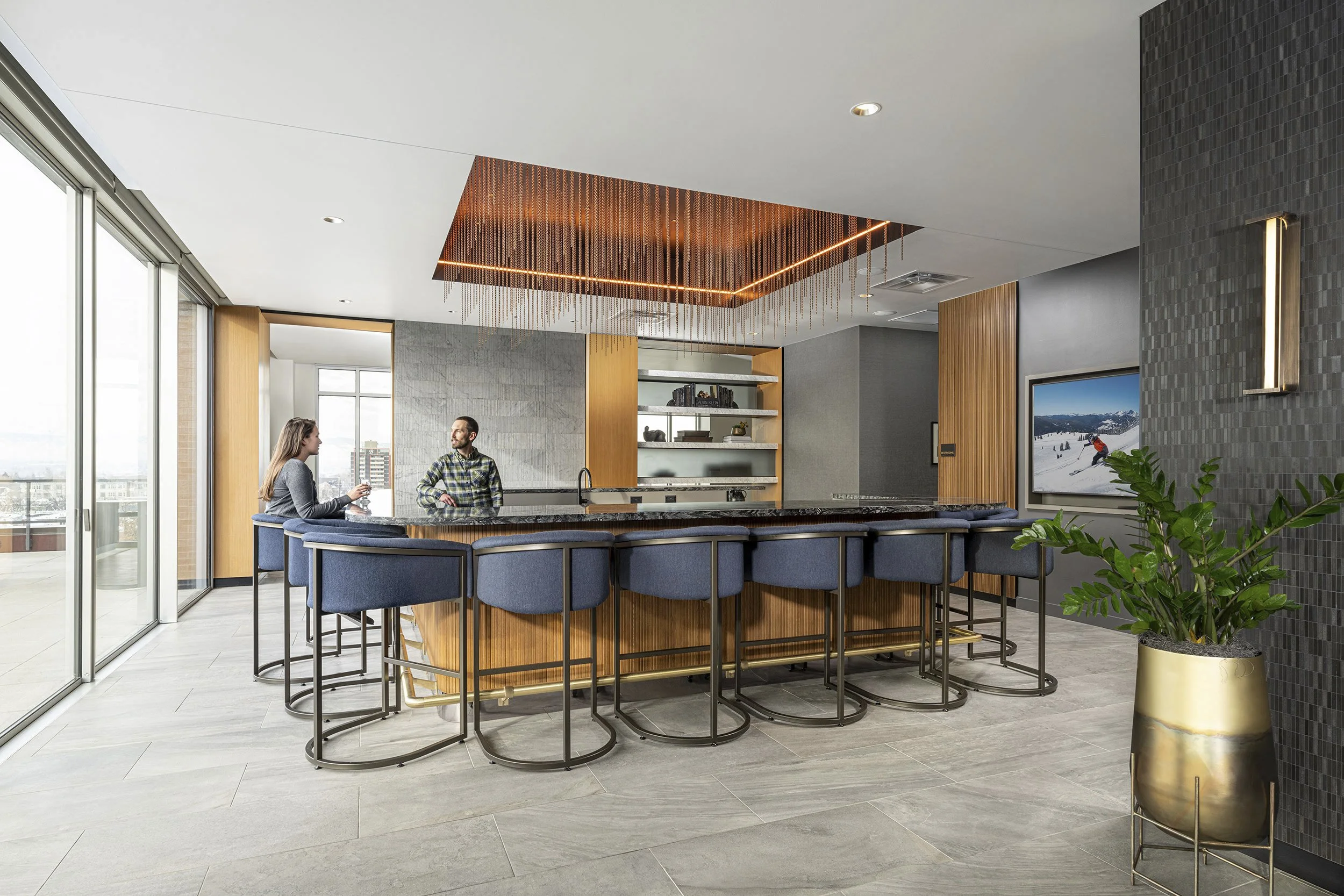 Interior architectural photograph by professional photographer Brad Nicol based in Denver, Colorado showing a multifamily property amenity interior in Denver.