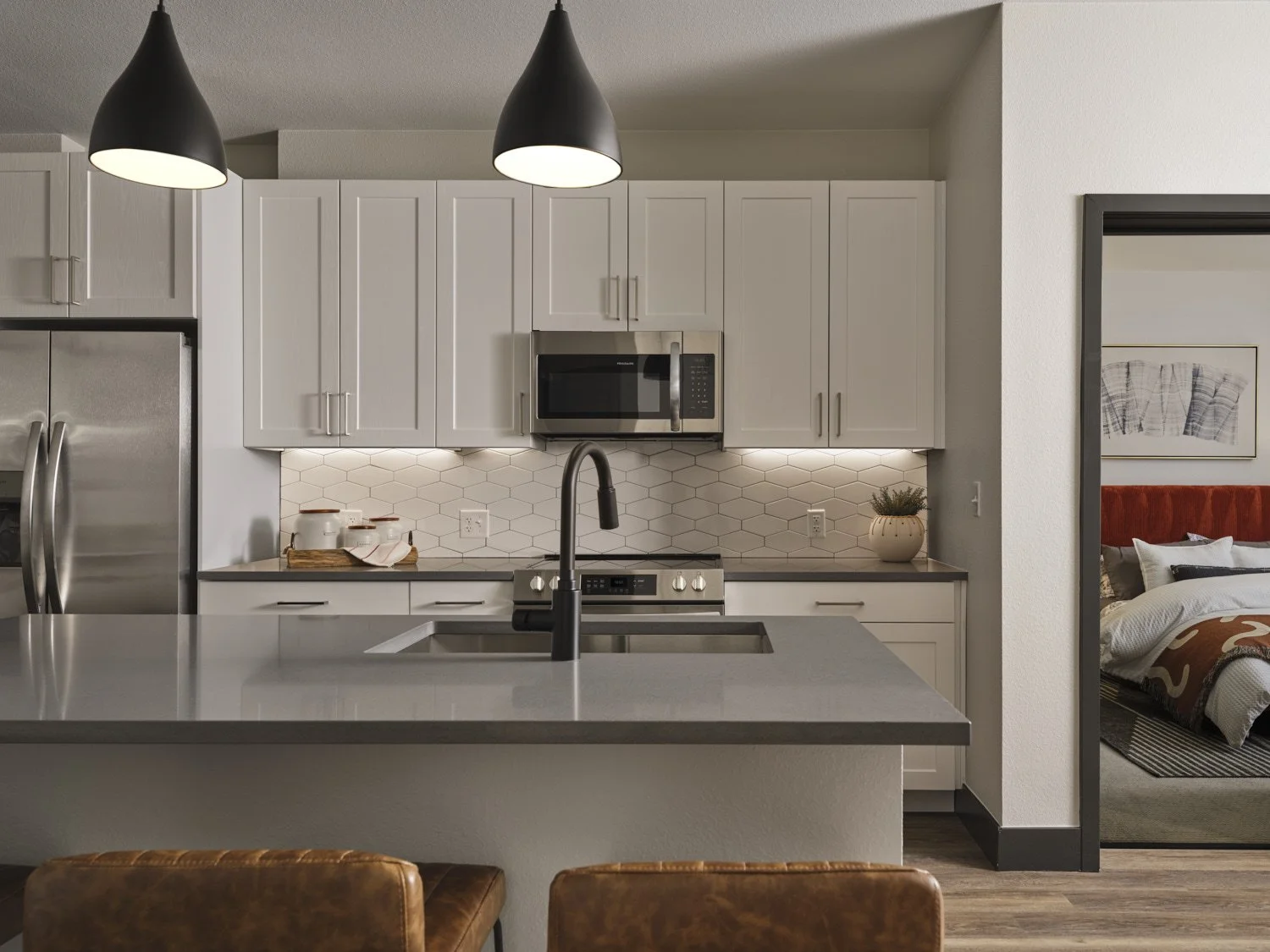 Interior architectural photograph by professional photographer Brad Nicol based in Denver, Colorado showing a multifamily property unit interior in Denver.