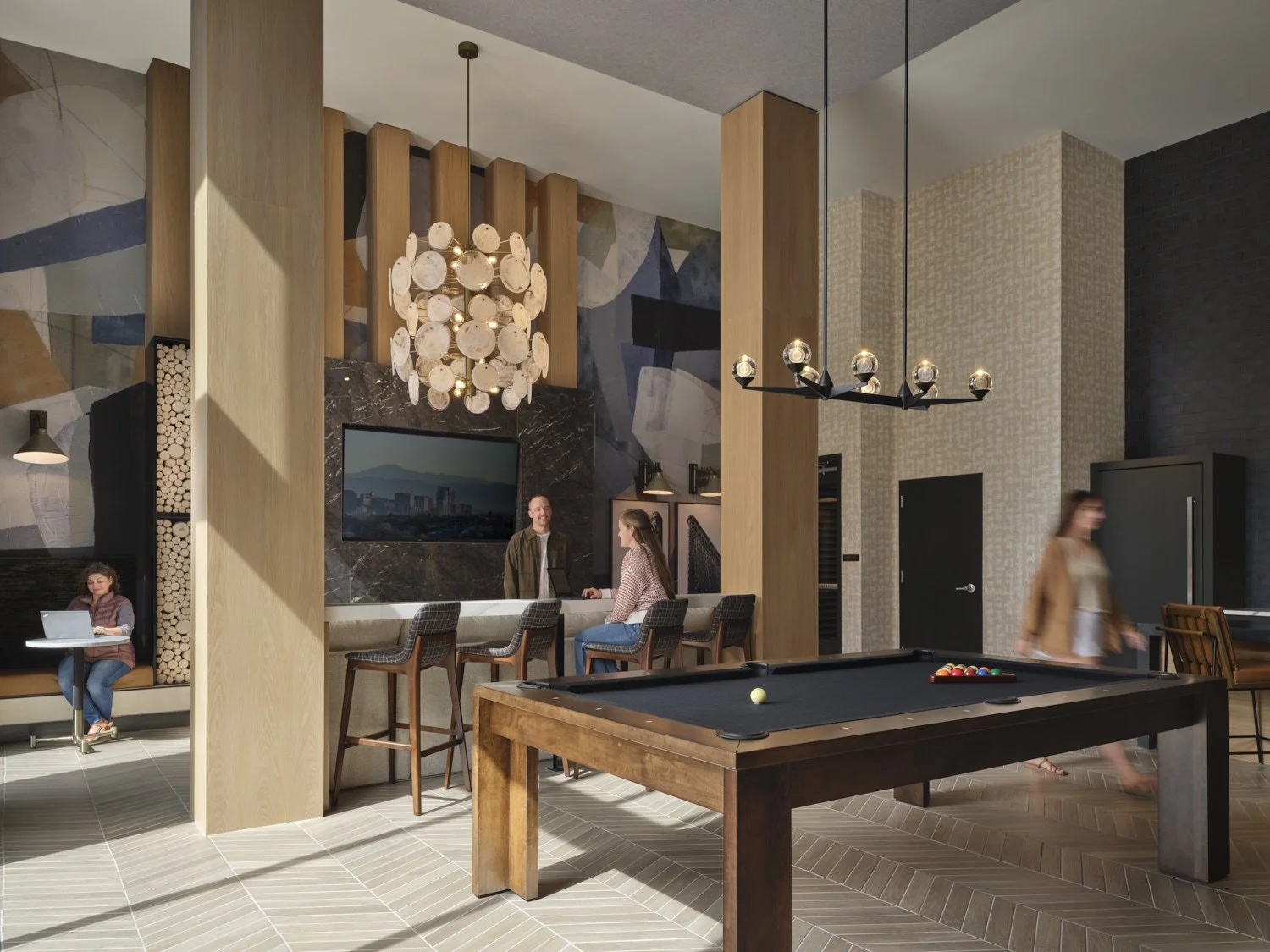 Interior architectural photograph by professional photographer Brad Nicol based in Denver, Colorado showing a multifamily property amenity interior in Denver.