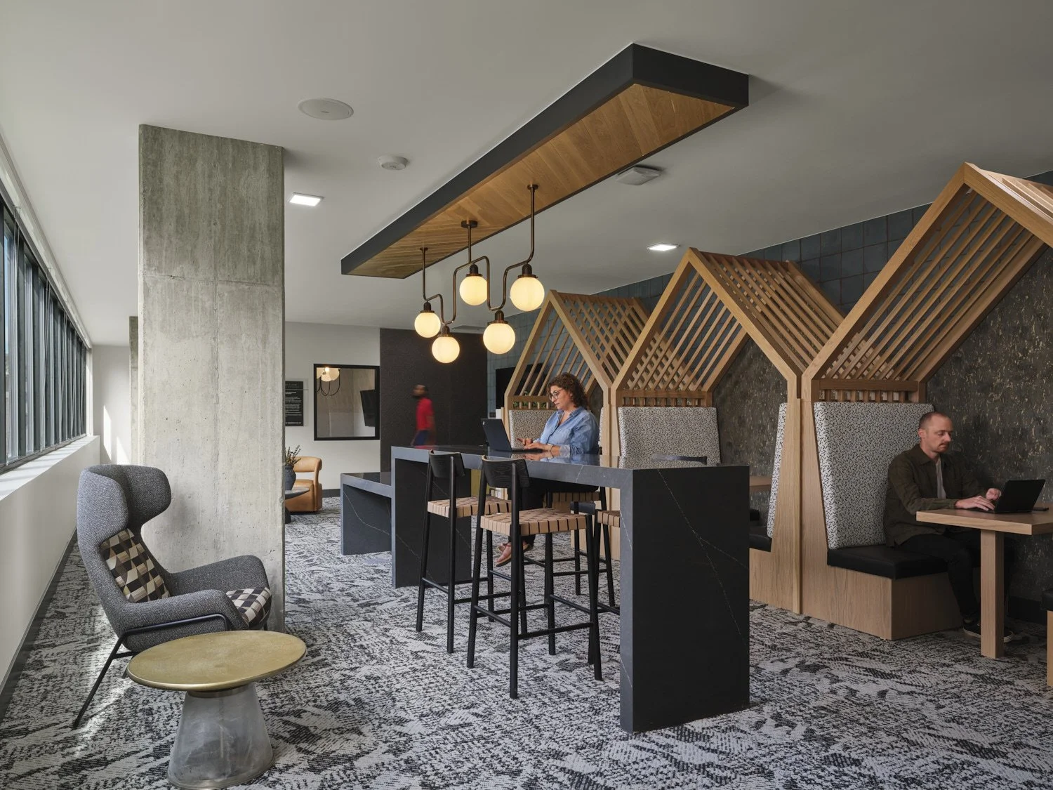 Interior architectural photograph by professional photographer Brad Nicol based in Denver, Colorado showing a multifamily property amenity interior in Denver.