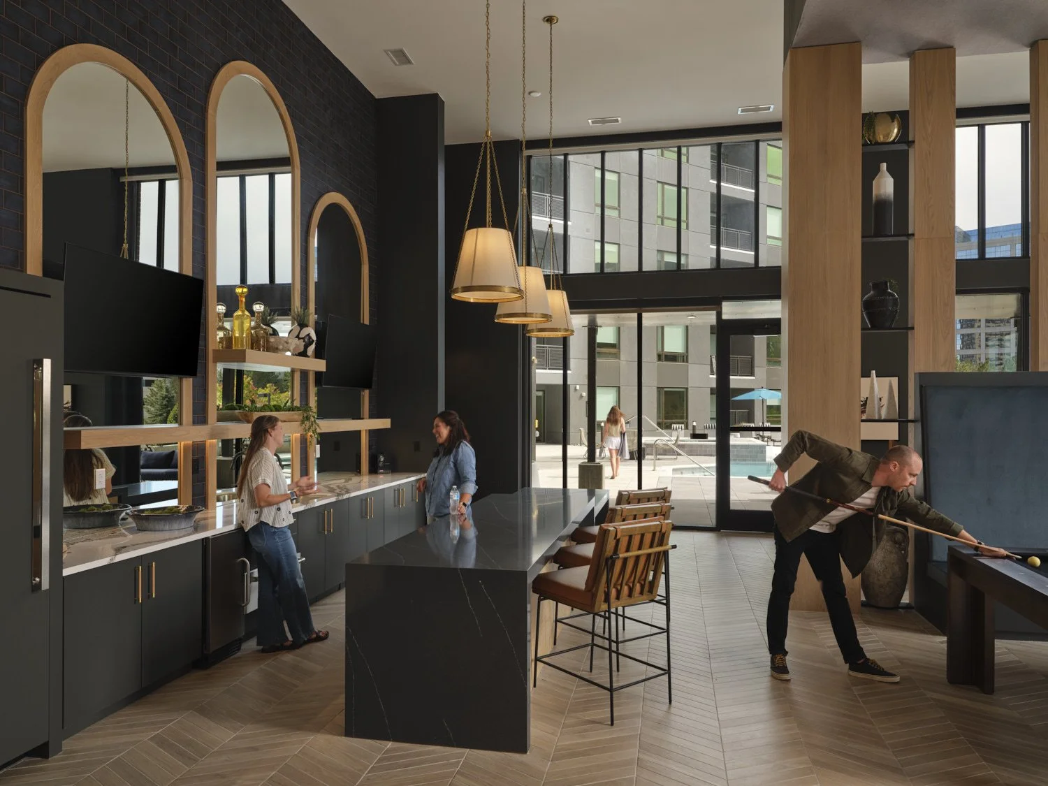 Interior architectural photograph by professional photographer Brad Nicol based in Denver, Colorado showing a multifamily property amenity interior in Denver.