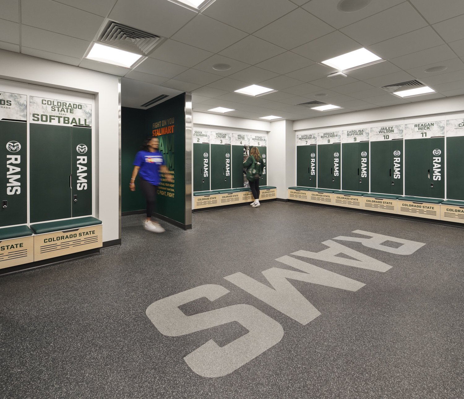 Commercial interior architectural photo image of the athletic suites for men's and womens's basketball, soccer, volleyball, softball and other sports at CSU Colorado State University Moby arena in Fort Collins by Brad Nicol Photography in Denver, Co