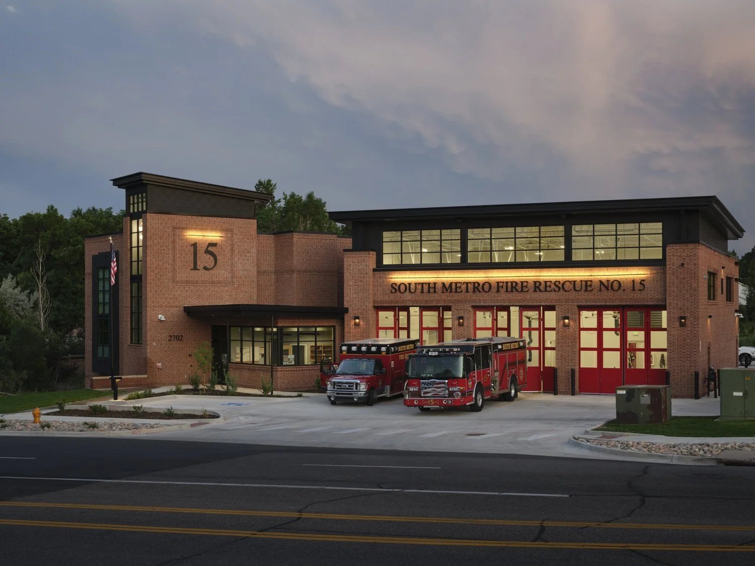 Exterior image by architectural photographer Brad Nicol Photography of Fire Station 15 in the Denver Metro area of Colorado.