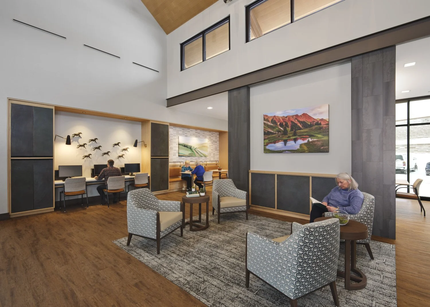 Interior image by architectural photographer Brad Nicol Photography of a lobby design at the Highlands Ranch Senior Recreation Center in Colorado.