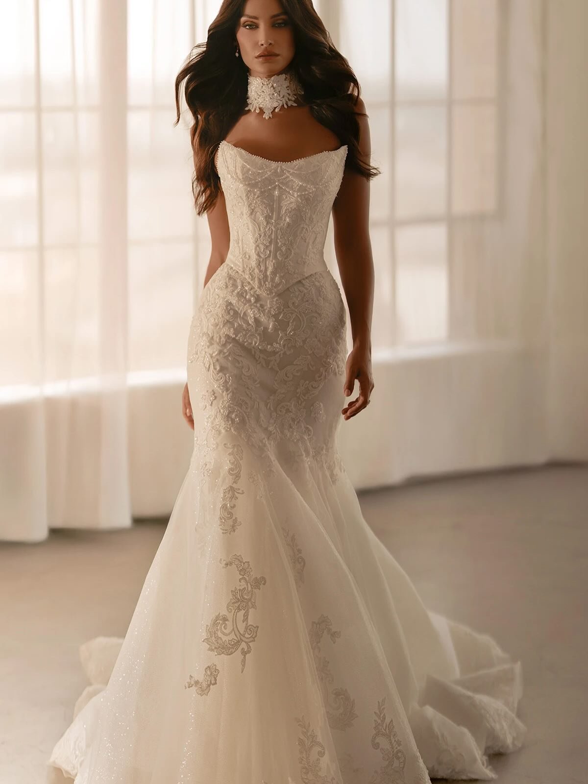 ✨ Now In Stock! ✨
Our newest showstopper has arrived &mdash; the Cat-Eye Beaded Trumpet Wedding Dress (Style ML1950) &mdash; and it is every bit as beautiful in person as it sounds. 

A couture-inspired faux two-piece design, this gown brings modern 