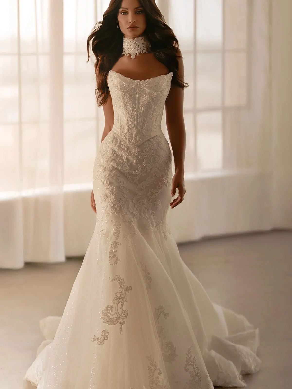 ✨ Now In Stock! ✨
Our newest showstopper has arrived &mdash; the Cat-Eye Beaded Trumpet Wedding Dress (Style ML1950) &mdash; and it is every bit as beautiful in person as it sounds. 

A couture-inspired faux two-piece design, this gown brings modern 