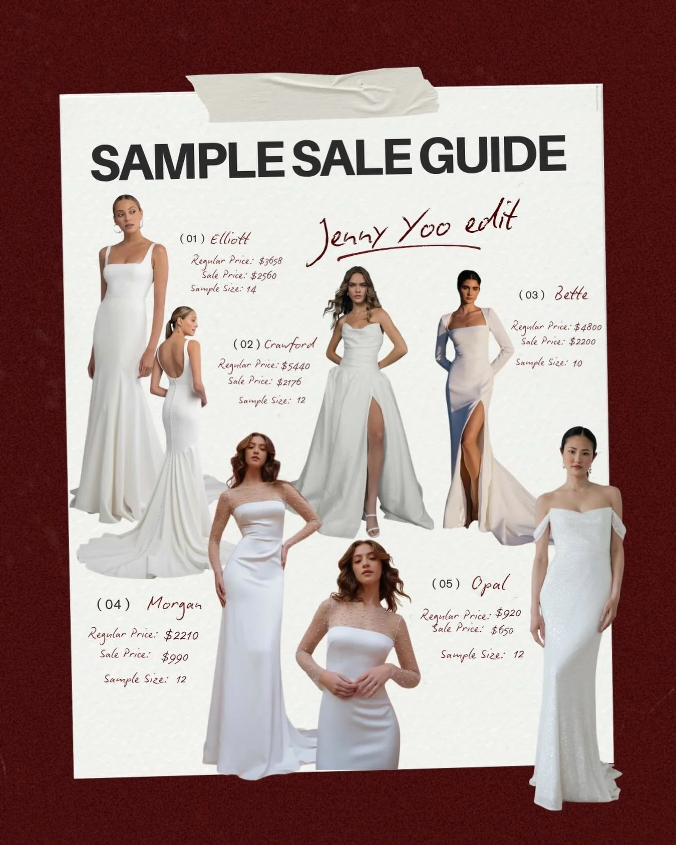 Sample Sale Guide: Jenny Yoo Edit #2

Our upcoming Sample Sale will feature a curated selection Jenny Yoo gowns &mdash; Known for clean lines, modern silhouettes, and effortlessly romantic details, these dresses are perfect for the bride seeking unde