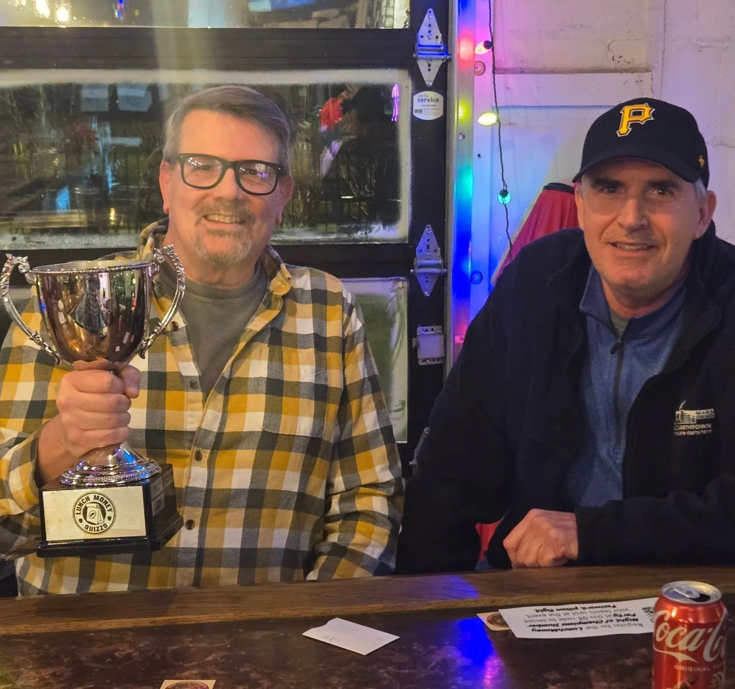 I know it's windy, cold, and we are 24 hours away from partying all night...

But these two gentleman drove 2 hours last week just to win Seinfeld Quizzo.

So no excuses.  Play like a champion.