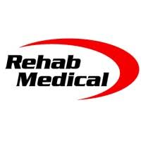 Rehab Medical logo with black text and a red swoosh