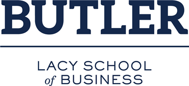 Logo for Butler Lacy School of Business with text in navy blue on a white background