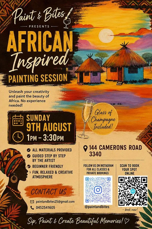African Inspired Painting Session with Paint & Bite
