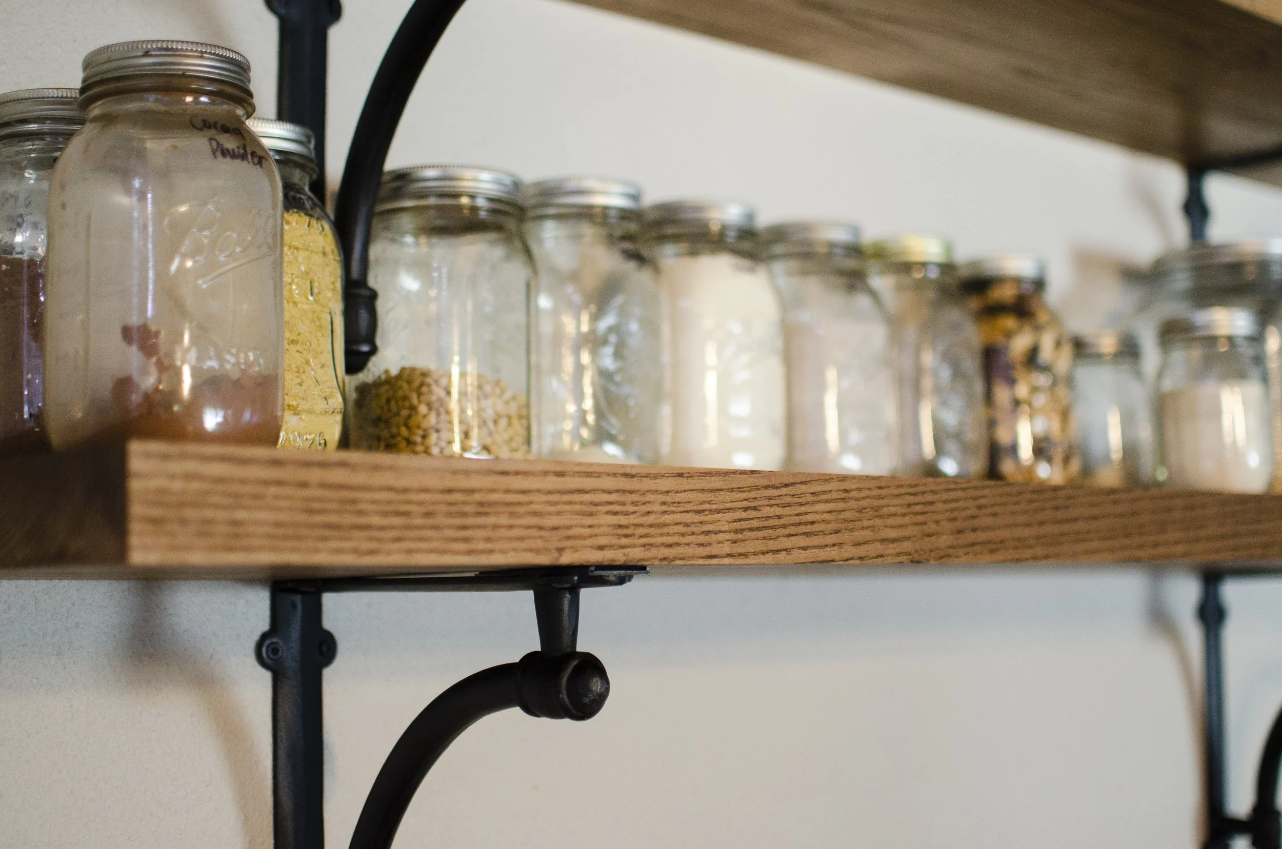 Rustic handcrafted open shelving, ash wood