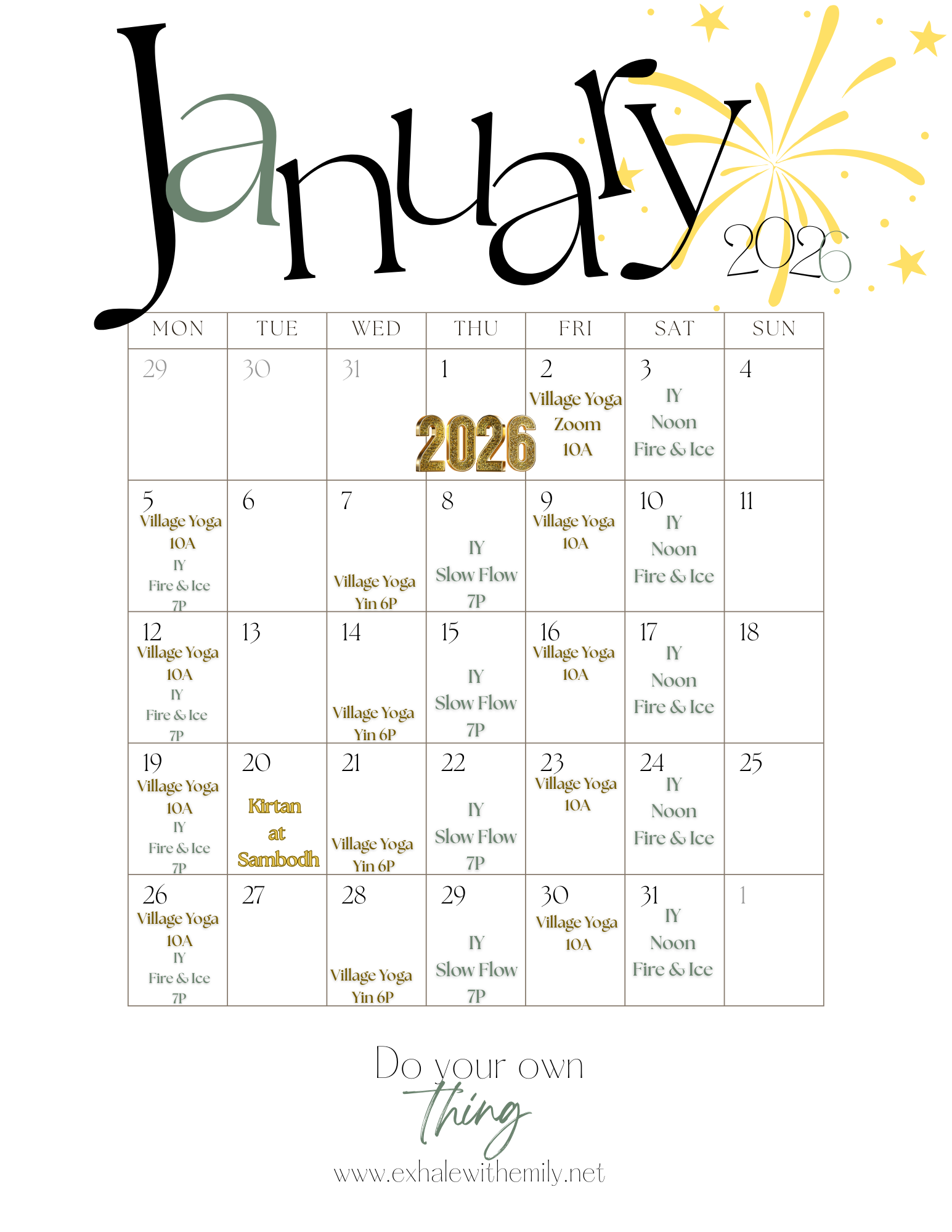 Village Yoga In-Person/Online Classes