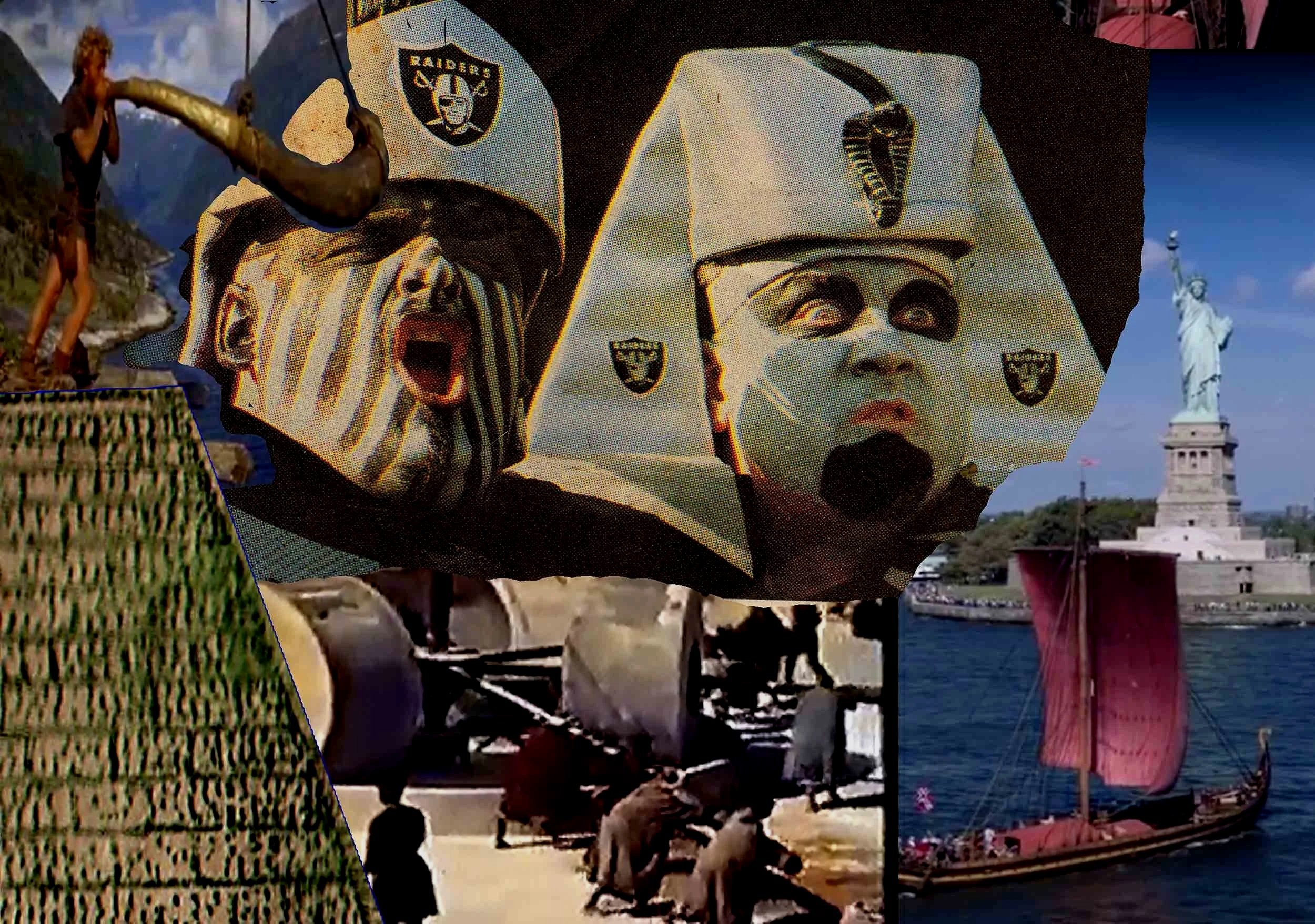 Pharaoh vs. The Vikings, 2023, digital collage.