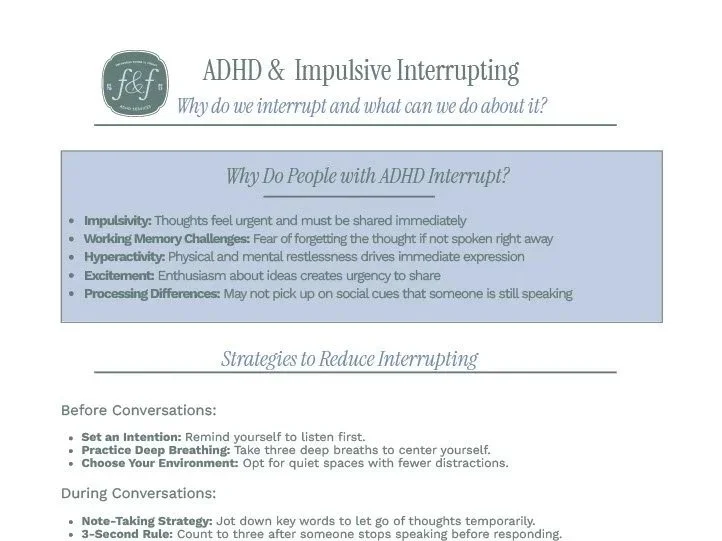 ADHD Women Handout titled ADHD & Impulsive Interrupting