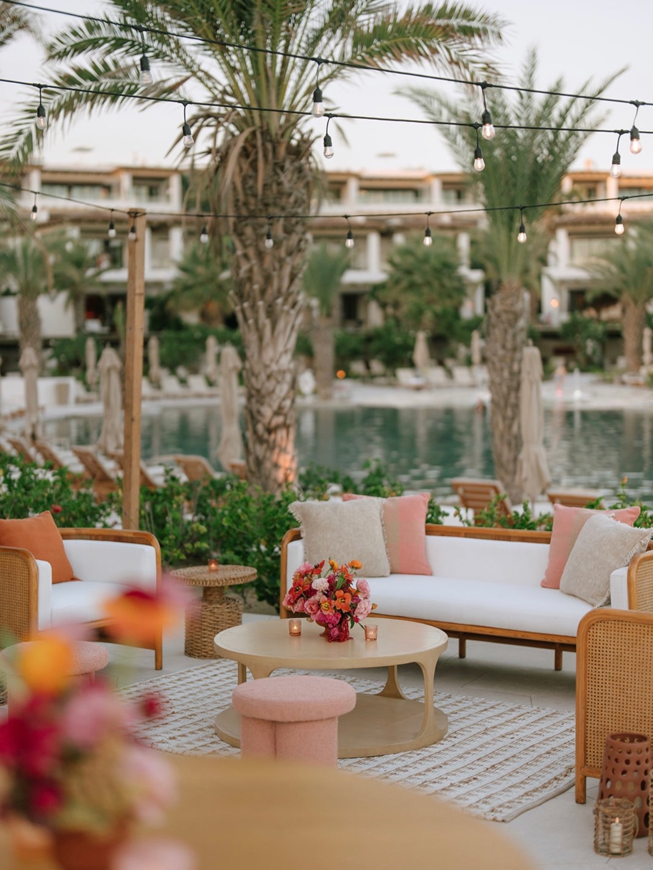 Sunset skies, ocean air, spicy margaritas, and the dreamiest welcome party in Cabo for our lovely couple, Arianna + Matt.

A warm, colorful celebration designed to bring everyone together before the wedding weekend officially began with layered cozy 